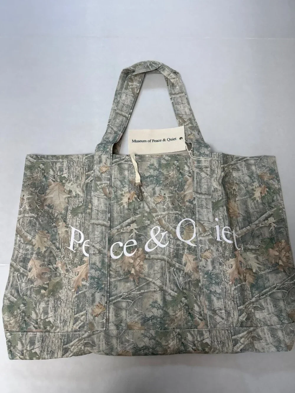 MUSEUM OF PEACE AND QUIET Wordmark Camo Tote Bag Camouflage Size One Size NWT